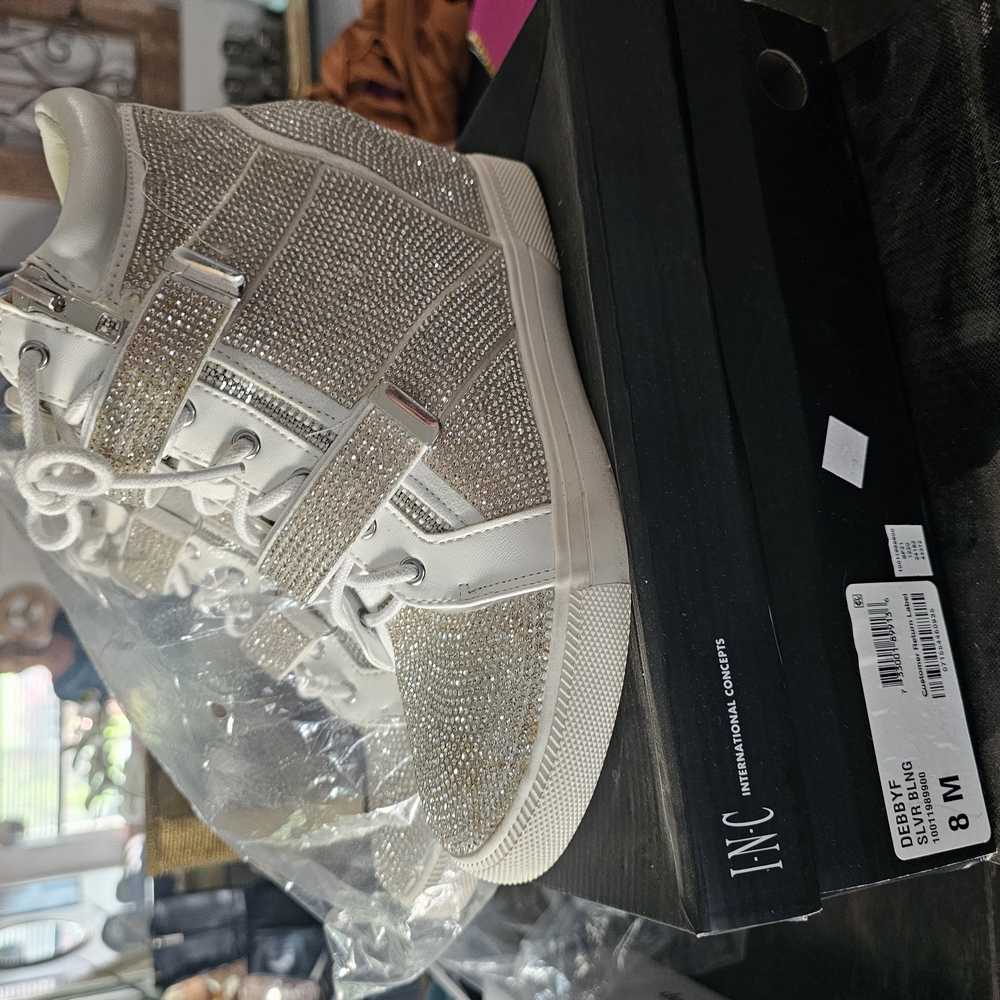 INC International Concepts Women's White and Silver High-Top Sneakers